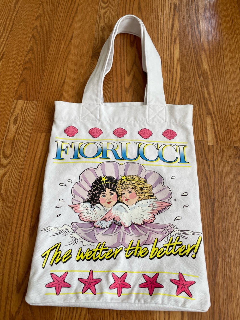 Fiorucci Angels Canvas Tote Bag White Graphic Shopper Large - Picture 2 of 9